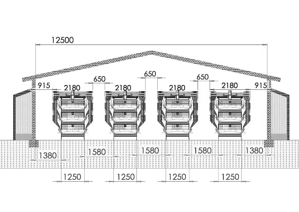 a 3-column, 4-tier automated egg layer house